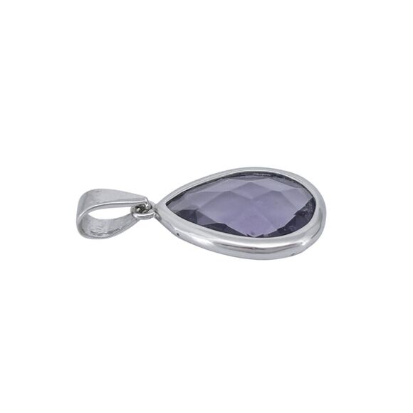 Vintage Sterling Silver 925 Purple Faceted Glass Teardrop Pendant - Picture 3 of 6